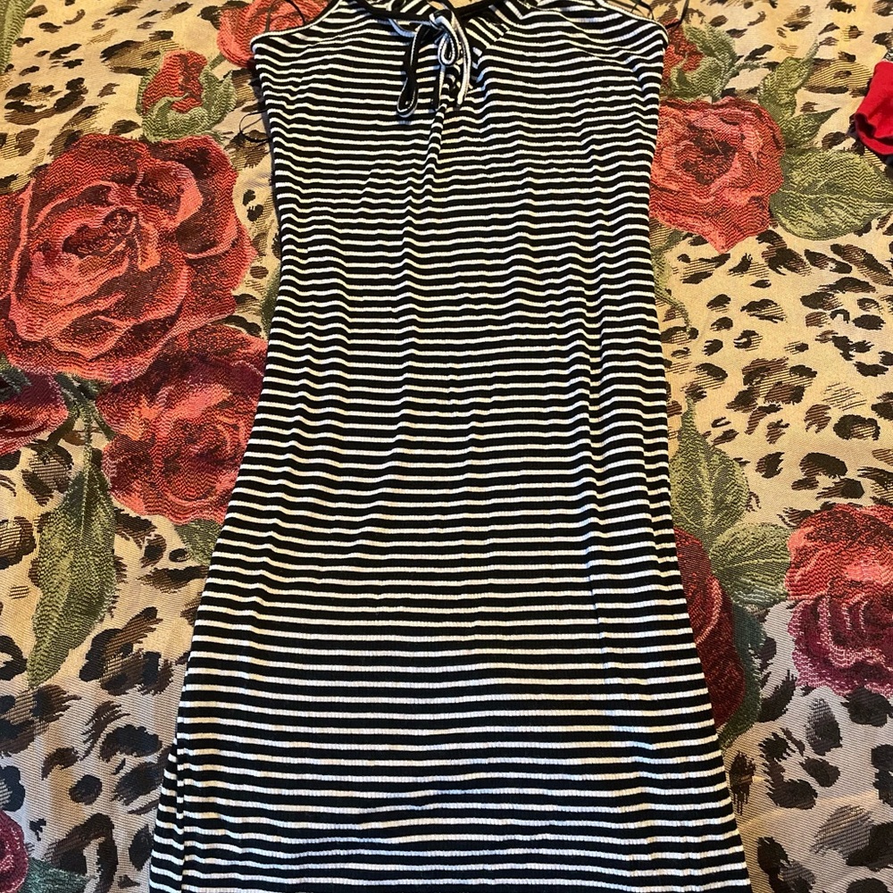 Black and White Sleeveless Halter Maxi Dress